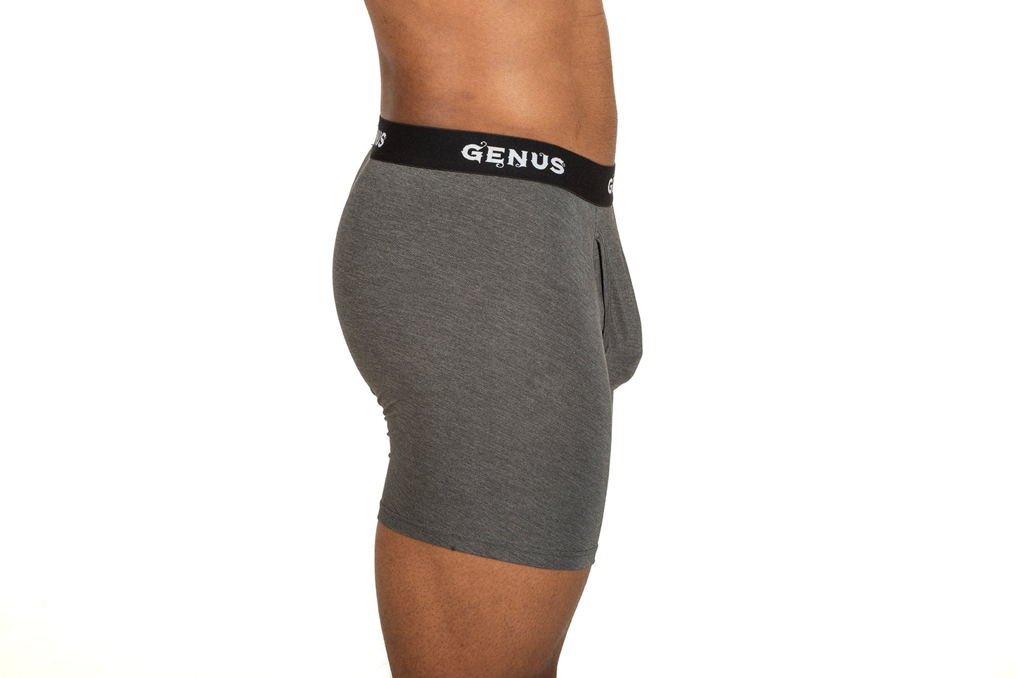 Pouched men's small dark grey underwear.